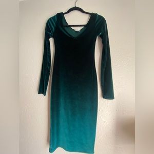 Velvet green off the shoulder dress with V neckline